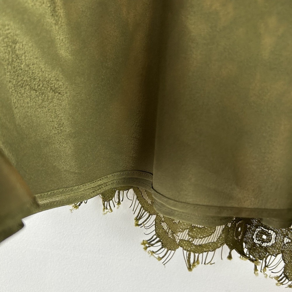 J Crew Lace Top Womens 2 Petite Long Sleeve Shirt Olive Green Sheer Sleeve - Picture 11 of 12